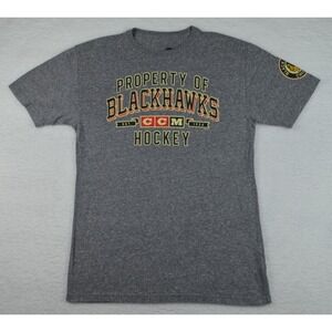 Chicago Blackhawks Shirt Mens Small Gray CCM Retro Style Logo NHL Hockey Fan